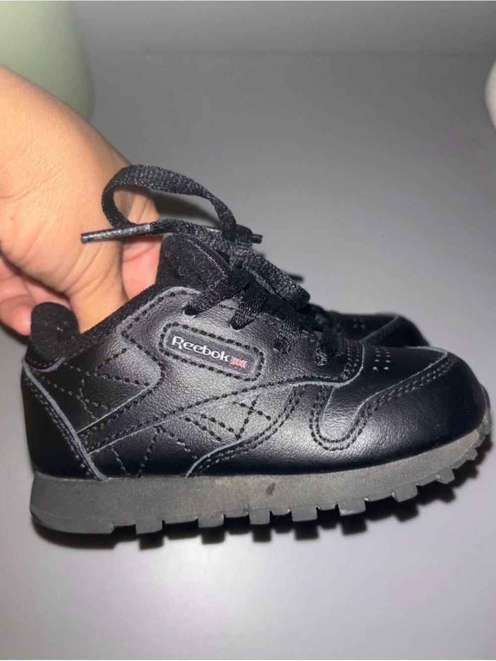 Reebok Kids Black Leather Lace-Up Sneaker